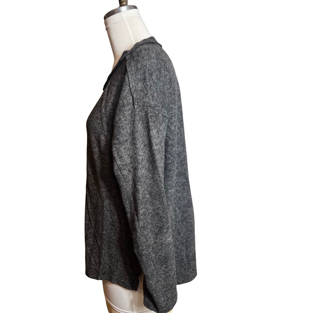 Zenana Womens Charcoal Grey Heathered Brushed Knit Relaxed Top HT-2463A S/M - Picture 2 of 6
